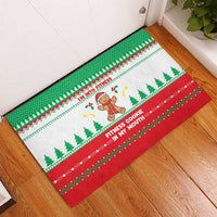 Funny Fitness Cookie Christmas Rubber Doormat with Gingerbread Design and Holiday Pattern - Wonder Print Shop