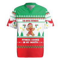 Funny Fitness Cookie Christmas Rugby Jersey with Gingerbread Design and Holiday Pattern - Wonder Print Shop