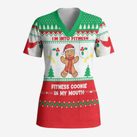 Funny Fitness Cookie Christmas Scrub Top with Gingerbread Design and Holiday Pattern - Wonder Print Shop