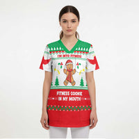 Funny Fitness Cookie Christmas Scrub Top with Gingerbread Design and Holiday Pattern - Wonder Print Shop