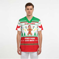 Funny Fitness Cookie Christmas Scrub Top with Gingerbread Design and Holiday Pattern - Wonder Print Shop