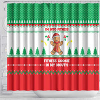 Funny Fitness Cookie Christmas Shower Curtain with Gingerbread Design and Holiday Pattern - Wonder Print Shop