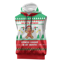 Funny Fitness Cookie Christmas Sleeveless Hoodie with Gingerbread Design and Holiday Pattern - Wonder Print Shop