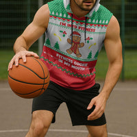 Funny Fitness Cookie Christmas Sleeveless Hoodie with Gingerbread Design and Holiday Pattern - Wonder Print Shop