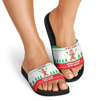 Funny Fitness Cookie Christmas Slide Sandals with Gingerbread Design and Holiday Pattern - Wonder Print Shop