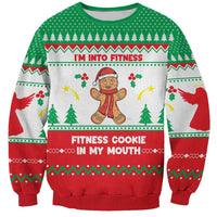Funny Fitness Cookie Christmas Sweatshirt with Gingerbread Design and Holiday Pattern - Wonder Print Shop