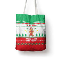 Funny Fitness Cookie Christmas Tote Bag with Gingerbread Design and Holiday Pattern - Wonder Print Shop