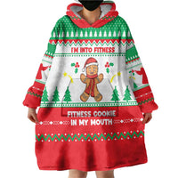 Funny Fitness Cookie Christmas Wearable Blanket Hoodie with Gingerbread Design and Holiday Pattern - Wonder Print Shop