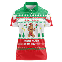 Funny Fitness Cookie Christmas Women Polo Shirt with Gingerbread Design and Holiday Pattern - Wonder Print Shop