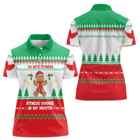 Funny Fitness Cookie Christmas Women Polo Shirt with Gingerbread Design and Holiday Pattern - Wonder Print Shop