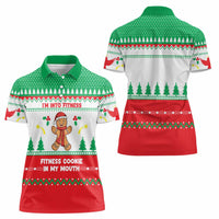 Funny Fitness Cookie Christmas Women Polo Shirt with Gingerbread Design and Holiday Pattern - Wonder Print Shop