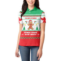 Funny Fitness Cookie Christmas Women Polo Shirt with Gingerbread Design and Holiday Pattern - Wonder Print Shop