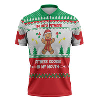Funny Fitness Cookie Christmas Zipper Polo Shirt with Gingerbread Design and Holiday Pattern - Wonder Print Shop