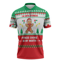 Funny Fitness Cookie Christmas Zipper Polo Shirt with Gingerbread Design and Holiday Pattern - Wonder Print Shop