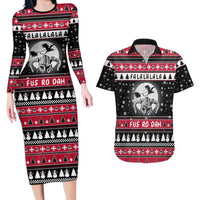 Fa La La La Snowman Tree Xmas Christmas Couples Matching Long Sleeve Bodycon Dress and Hawaiian Shirt Xmas Holiday Patterns - Wonder Print Shop