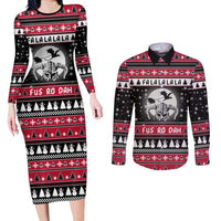 Fa La La La Snowman Tree Xmas Christmas Couples Matching Long Sleeve Bodycon Dress and Long Sleeve Button Shirt Xmas Holiday Patterns - Wonder Print Shop