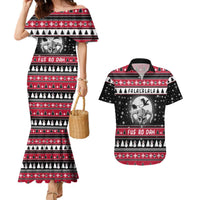 Fa La La La Snowman Tree Xmas Christmas Couples Matching Mermaid Dress and Hawaiian Shirt Xmas Holiday Patterns - Wonder Print Shop