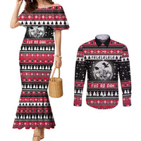 Fa La La La Snowman Tree Xmas Christmas Couples Matching Mermaid Dress and Long Sleeve Button Shirt Xmas Holiday Patterns - Wonder Print Shop