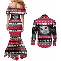 Fa La La La Snowman Tree Xmas Christmas Couples Matching Mermaid Dress and Long Sleeve Button Shirt Xmas Holiday Patterns - Wonder Print Shop