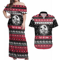 Fa La La La Snowman Tree Xmas Christmas Couples Matching Off Shoulder Maxi Dress and Hawaiian Shirt Xmas Holiday Patterns - Wonder Print Shop