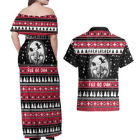 Fa La La La Snowman Tree Xmas Christmas Couples Matching Off Shoulder Maxi Dress and Hawaiian Shirt Xmas Holiday Patterns - Wonder Print Shop