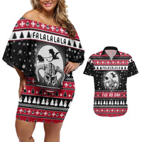 Fa La La La Snowman Tree Xmas Christmas Couples Matching Off Shoulder Short Dress and Hawaiian Shirt Xmas Holiday Patterns - Wonder Print Shop