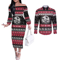 Fa La La La Snowman Tree Xmas Christmas Couples Matching Off The Shoulder Long Sleeve Dress and Long Sleeve Button Shirt Xmas Holiday Patterns - Wonder Print Shop