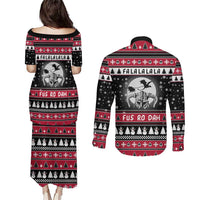 Fa La La La Snowman Tree Xmas Christmas Couples Matching Puletasi and Long Sleeve Button Shirt Xmas Holiday Patterns - Wonder Print Shop