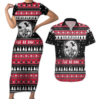 Fa La La La Snowman Tree Xmas Christmas Couples Matching Short Sleeve Bodycon Dress and Hawaiian Shirt Xmas Holiday Patterns - Wonder Print Shop