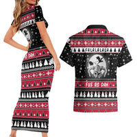 Fa La La La Snowman Tree Xmas Christmas Couples Matching Short Sleeve Bodycon Dress and Hawaiian Shirt Xmas Holiday Patterns - Wonder Print Shop