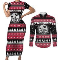 Fa La La La Snowman Tree Xmas Christmas Couples Matching Short Sleeve Bodycon Dress and Long Sleeve Button Shirt Xmas Holiday Patterns - Wonder Print Shop