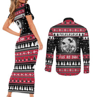 Fa La La La Snowman Tree Xmas Christmas Couples Matching Short Sleeve Bodycon Dress and Long Sleeve Button Shirt Xmas Holiday Patterns - Wonder Print Shop