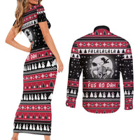 Fa La La La Snowman Tree Xmas Christmas Couples Matching Short Sleeve Bodycon Dress and Long Sleeve Button Shirt Xmas Holiday Patterns - Wonder Print Shop