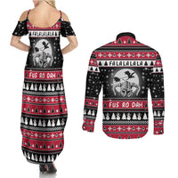 Fa La La La Snowman Tree Xmas Christmas Couples Matching Summer Maxi Dress and Long Sleeve Button Shirt Xmas Holiday Patterns - Wonder Print Shop
