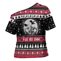Fa La La La Snowman Tree Xmas Christmas Cross Shoulder Shirt Xmas Holiday Patterns - Wonder Print Shop