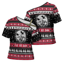 Fa La La La Snowman Tree Xmas Christmas Cross Shoulder Shirt Xmas Holiday Patterns - Wonder Print Shop