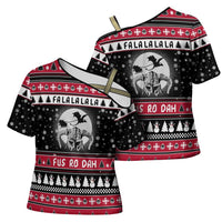 Fa La La La Snowman Tree Xmas Christmas Cross Shoulder Shirt Xmas Holiday Patterns - Wonder Print Shop