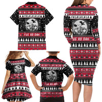 Fa La La La Snowman Tree Xmas Christmas Family Matching Long Sleeve Bodycon Dress and Hawaiian Shirt Xmas Holiday Patterns - Wonder Print Shop