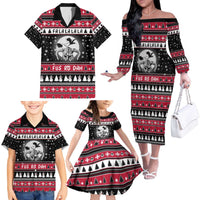 Fa La La La Snowman Tree Xmas Christmas Family Matching Off The Shoulder Long Sleeve Dress and Hawaiian Shirt Xmas Holiday Patterns - Wonder Print Shop