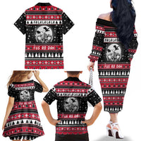 Fa La La La Snowman Tree Xmas Christmas Family Matching Off The Shoulder Long Sleeve Dress and Hawaiian Shirt Xmas Holiday Patterns - Wonder Print Shop