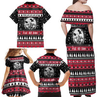 Fa La La La Snowman Tree Xmas Christmas Family Matching Off Shoulder Maxi Dress and Hawaiian Shirt Xmas Holiday Patterns - Wonder Print Shop