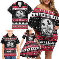 Fa La La La Snowman Tree Xmas Christmas Family Matching Off Shoulder Short Dress and Hawaiian Shirt Xmas Holiday Patterns - Wonder Print Shop