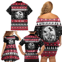 Fa La La La Snowman Tree Xmas Christmas Family Matching Off Shoulder Short Dress and Hawaiian Shirt Xmas Holiday Patterns - Wonder Print Shop