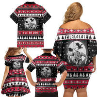 Fa La La La Snowman Tree Xmas Christmas Family Matching Off Shoulder Short Dress and Hawaiian Shirt Xmas Holiday Patterns - Wonder Print Shop