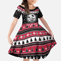 Fa La La La Snowman Tree Xmas Christmas Family Matching Short Sleeve Bodycon Dress and Hawaiian Shirt Xmas Holiday Patterns - Wonder Print Shop