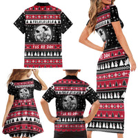 Fa La La La Snowman Tree Xmas Christmas Family Matching Short Sleeve Bodycon Dress and Hawaiian Shirt Xmas Holiday Patterns - Wonder Print Shop