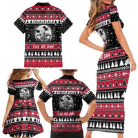 Fa La La La Snowman Tree Xmas Christmas Family Matching Short Sleeve Bodycon Dress and Hawaiian Shirt Xmas Holiday Patterns - Wonder Print Shop