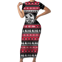 Fa La La La Snowman Tree Xmas Christmas Family Matching Short Sleeve Bodycon Dress and Hawaiian Shirt Xmas Holiday Patterns - Wonder Print Shop