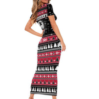Fa La La La Snowman Tree Xmas Christmas Family Matching Short Sleeve Bodycon Dress and Hawaiian Shirt Xmas Holiday Patterns - Wonder Print Shop