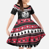 Fa La La La Snowman Tree Xmas Christmas Kid Short Sleeve Dress Xmas Holiday Patterns - Wonder Print Shop